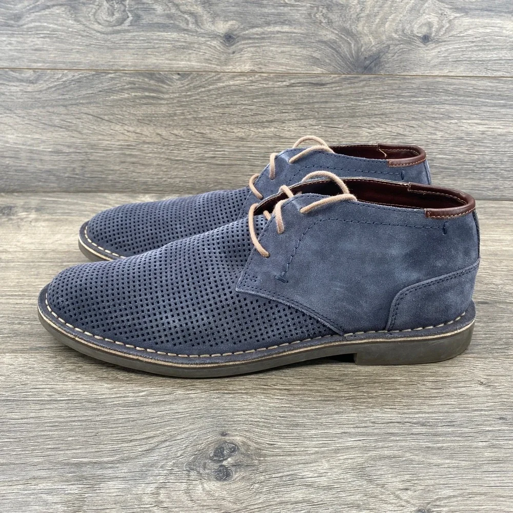 Desert Hill Mens‎ Blue Perforated Suede Leather Chukka Desert Boots Size 12M